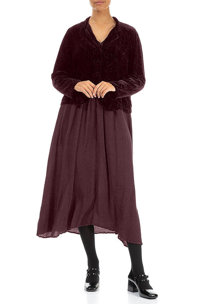 Buttoned Devoré Feather Merlot Silk Velvet Jacket