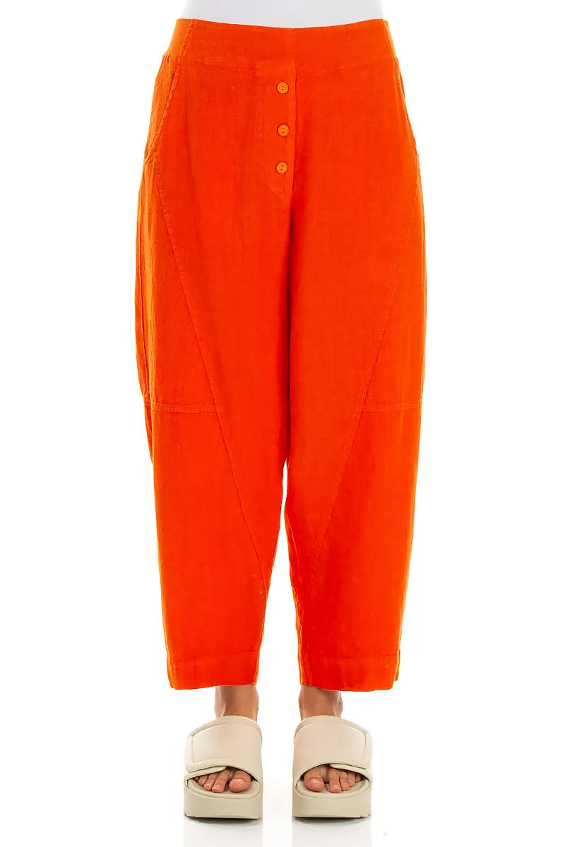 Buttoned Flame Orange Linen Trousers
