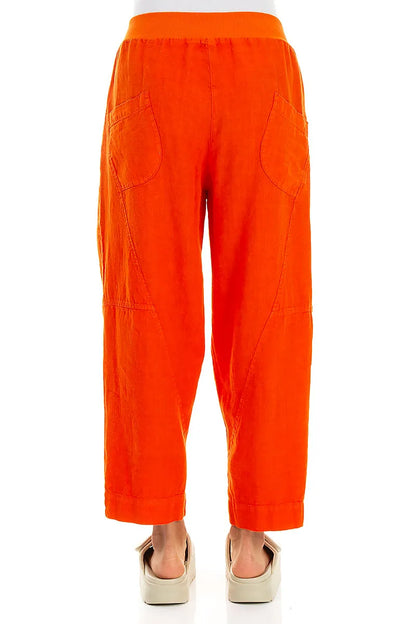 Buttoned Flame Orange Linen Trousers