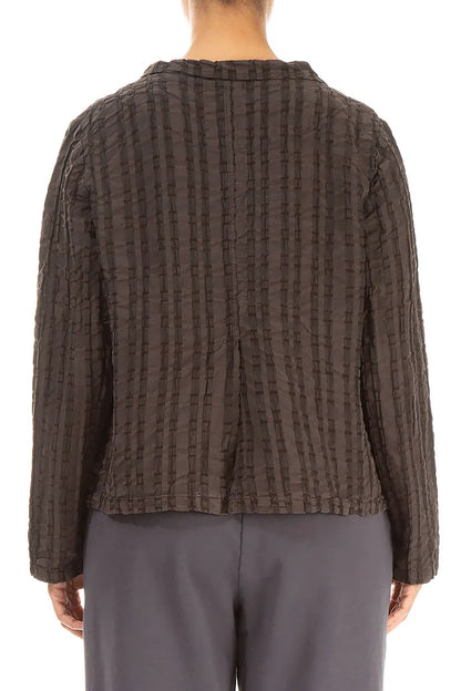 Geknöpfte, waldbraune, karierte Leinen-Baumwolljacke