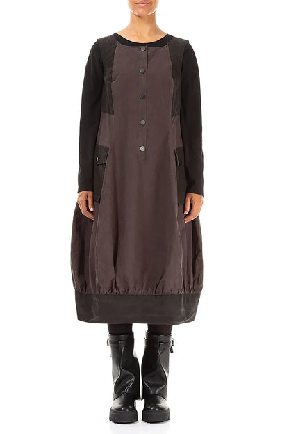 Robe chasuble boutonnée en coton marron forêt