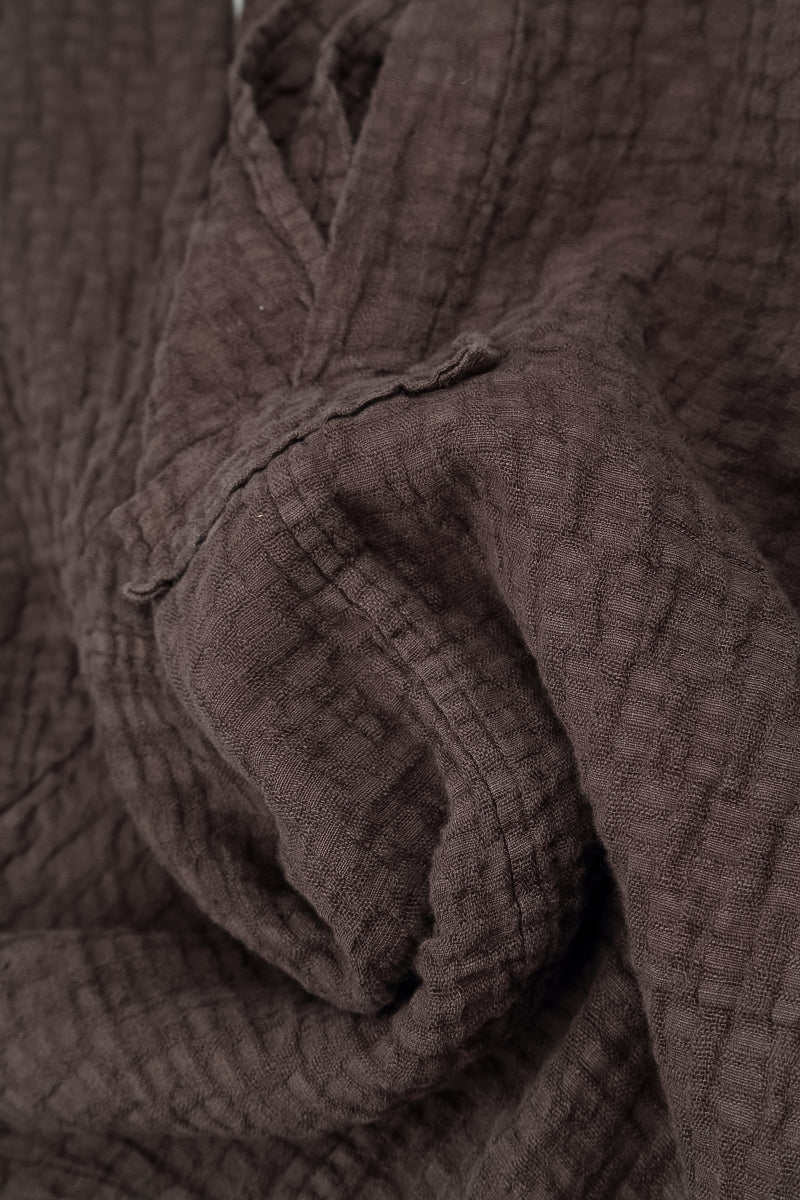 Buttoned Forest Brown Textured Linen Jacket