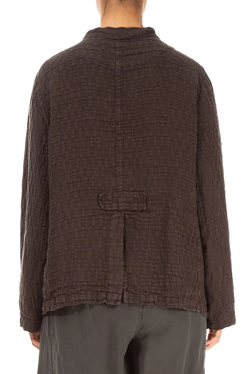 Buttoned Forest Brown Textured Linen Jacket