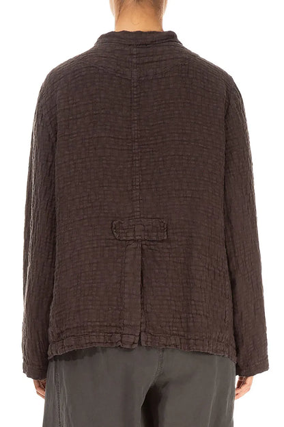 Buttoned Forest Brown Textured Linen Jacket