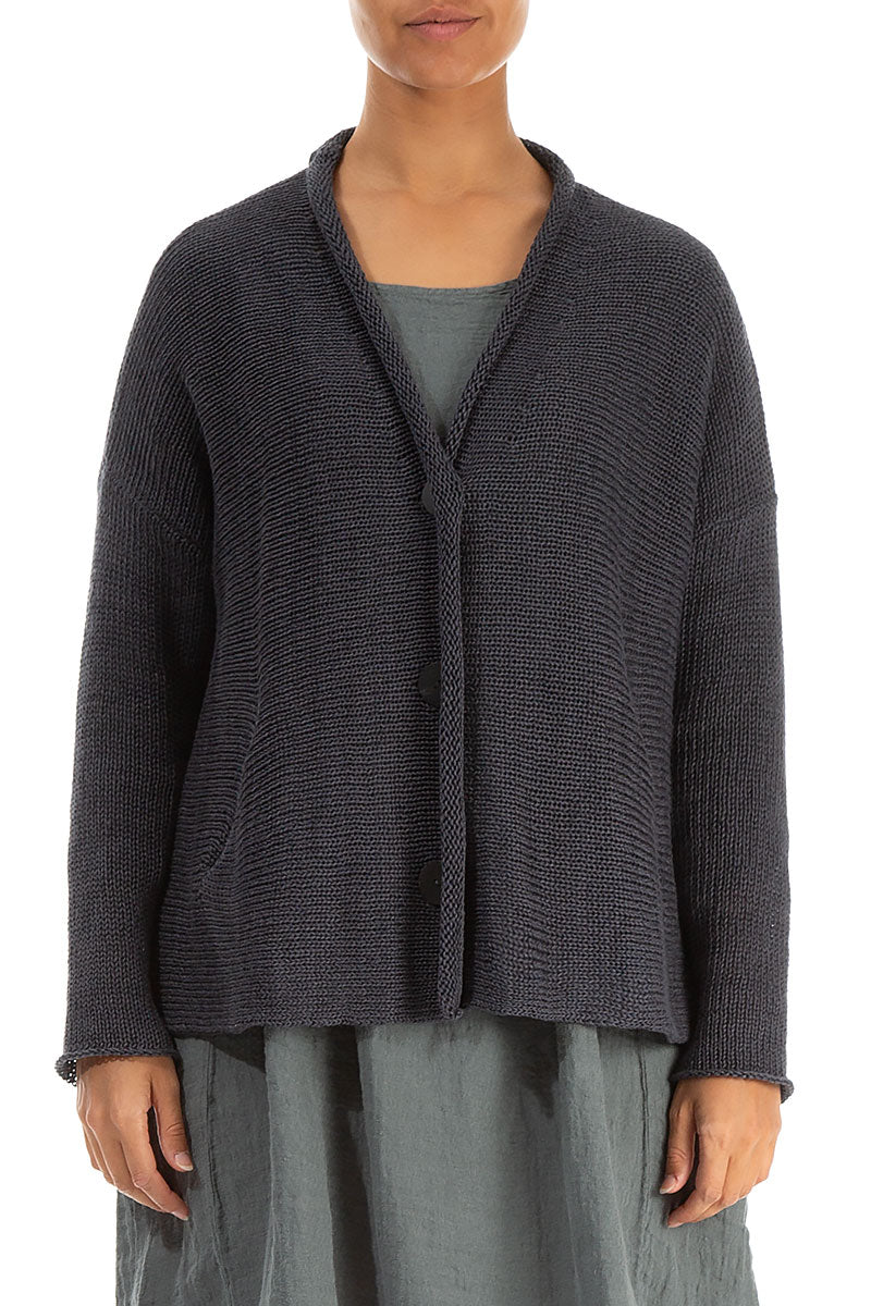 Buttoned Graphite Linen Cardigan 1