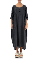Buttoned Graphite Linen Dress 1