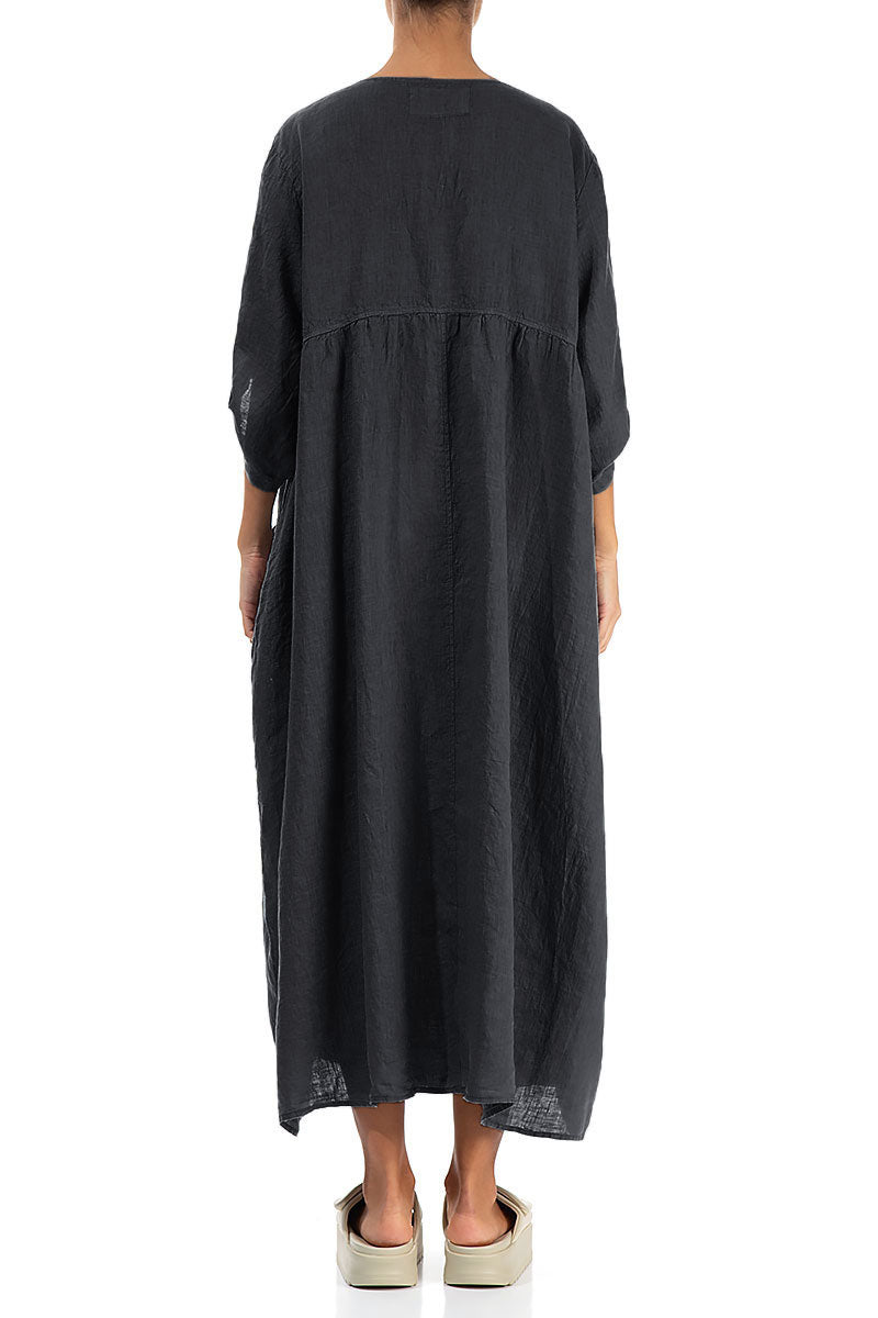 Buttoned Graphite Linen Dress 2
