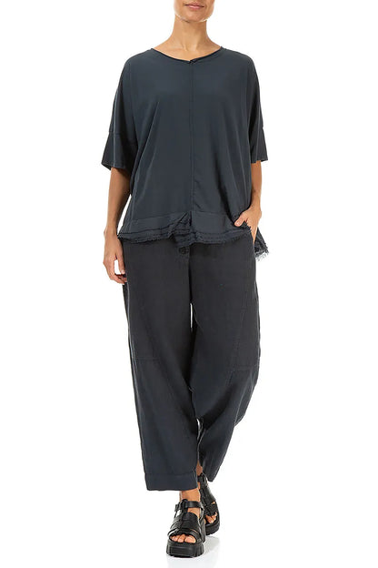 Buttoned Graphite Linen Trousers 4