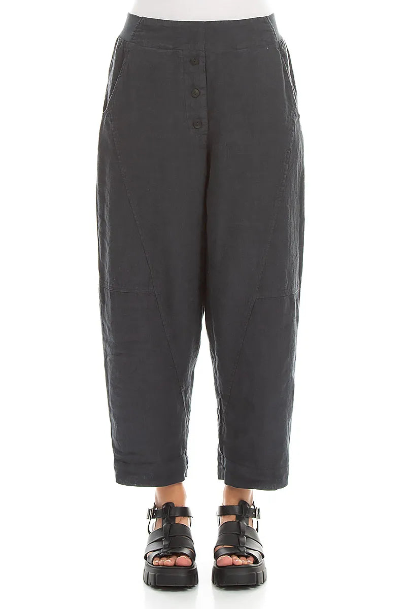 Buttoned Graphite Linen Trousers 1