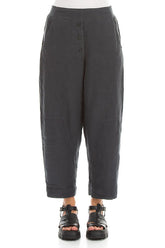 Buttoned Graphite Linen Trousers 1