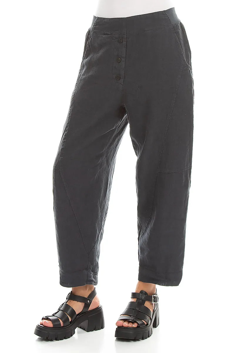Buttoned Graphite Linen Trousers 3