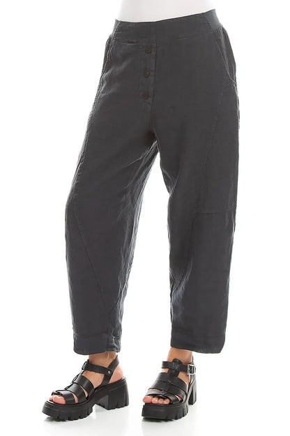 Buttoned Graphite Linen Trousers 3