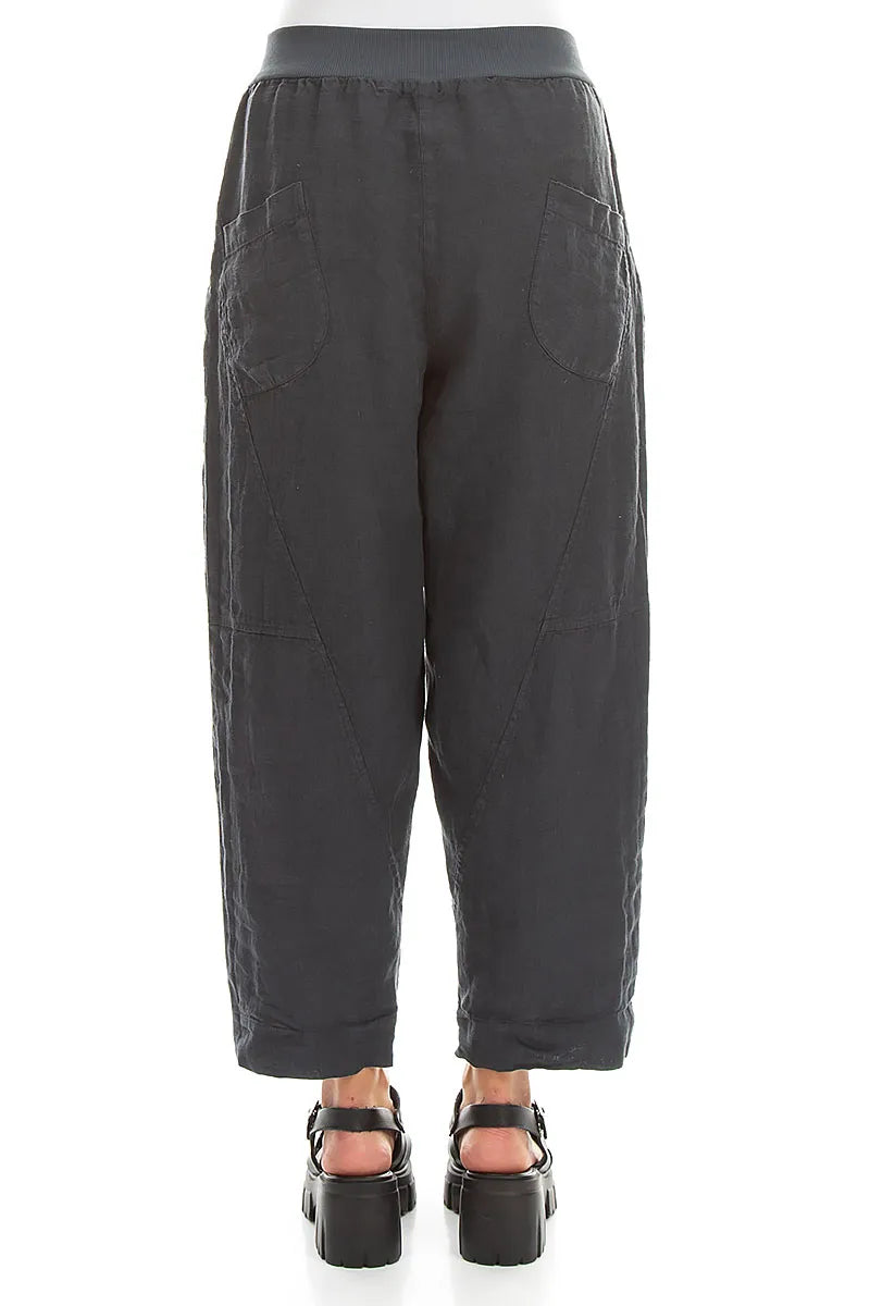Buttoned Graphite Linen Trousers 2