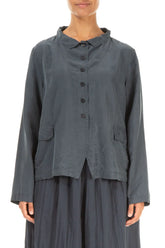 Buttoned Graphite Pure Silk Jacket 1