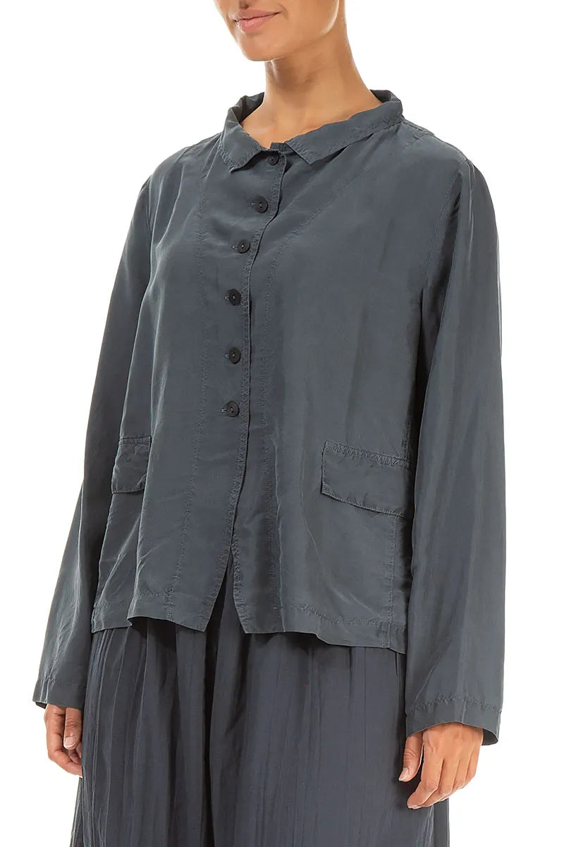 Buttoned Graphite Pure Silk Jacket 3
