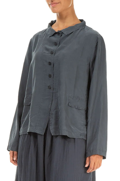 Buttoned Graphite Pure Silk Jacket 3