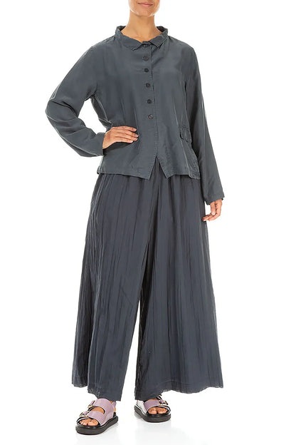 Buttoned Graphite Pure Silk Jacket 4