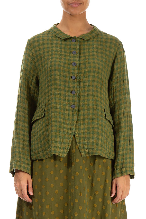 Buttoned Green Check Linen Jacket 1