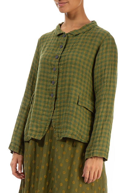 Buttoned Green Check Linen Jacket 3