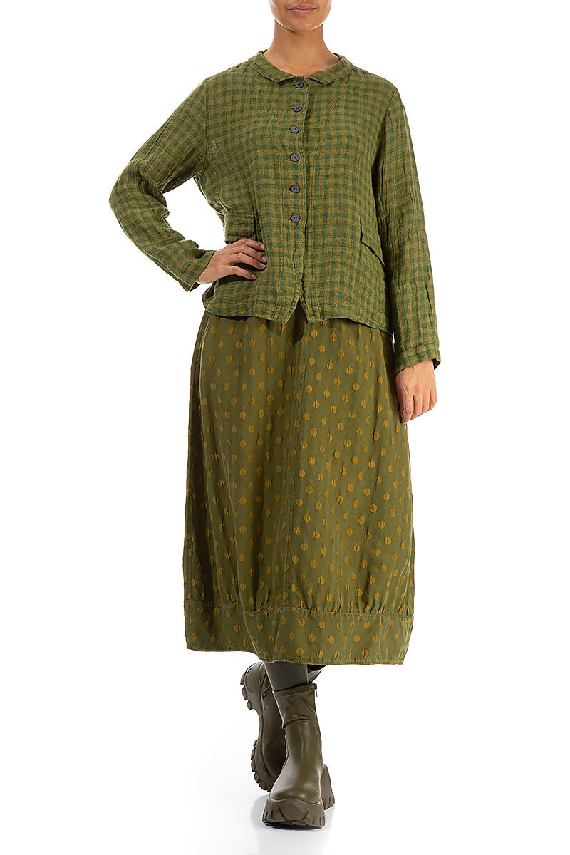 Buttoned Green Lime Check Linen Jacket 4