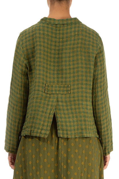 Buttoned Green Check Linen Jacket 2