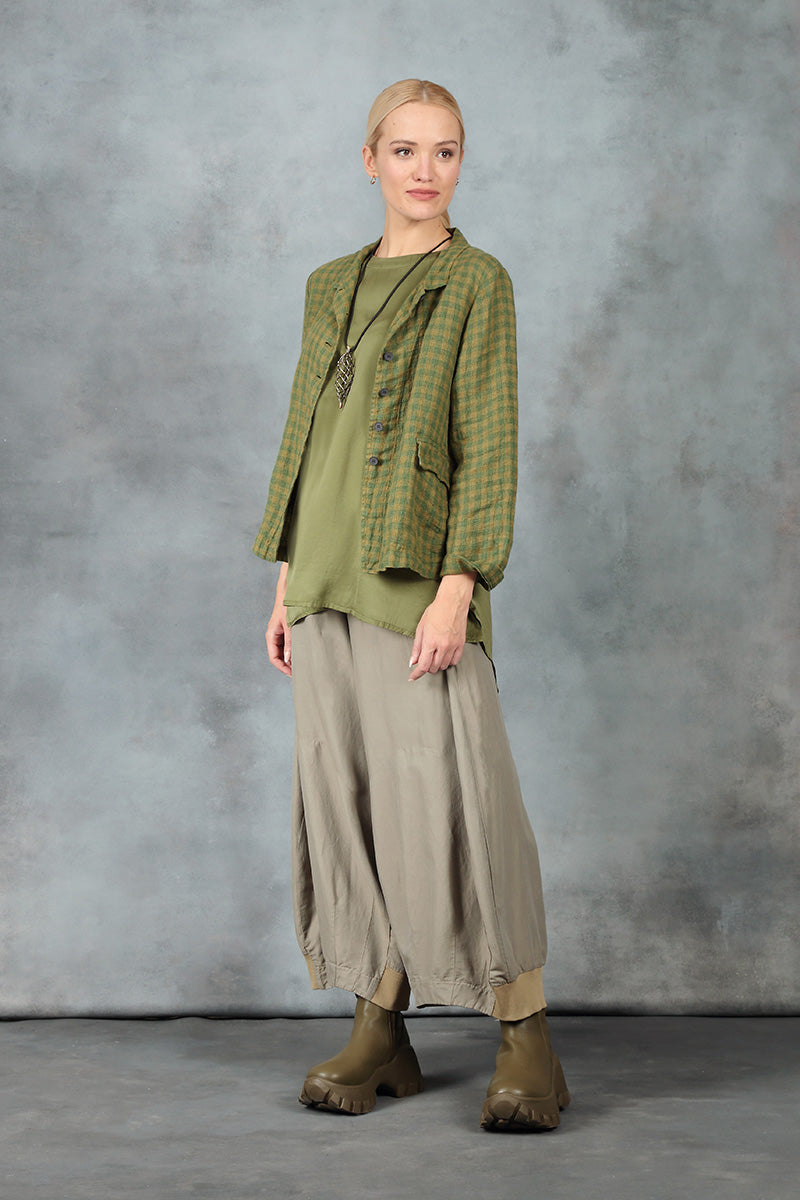 Buttoned Green Check Linen Jacket 7