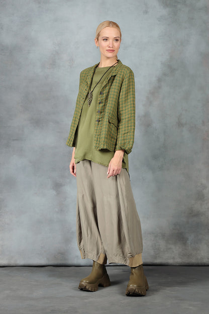 Buttoned Green Check Linen Jacket 7