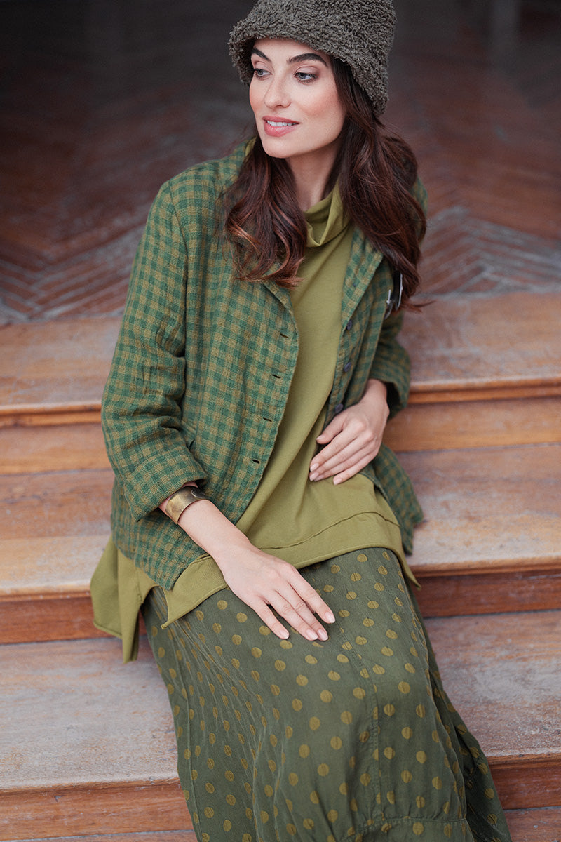 Buttoned Green Check Linen Jacket 6