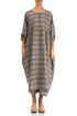 Buttoned Greige Check Linen Dress 1