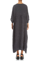 Buttoned Grey Check Linen Dress 2