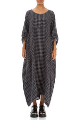 Buttoned Grey Check Linen Dress 1