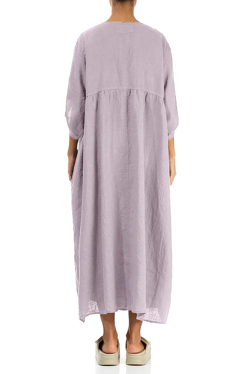 Buttoned Lilac Linen Dress 2