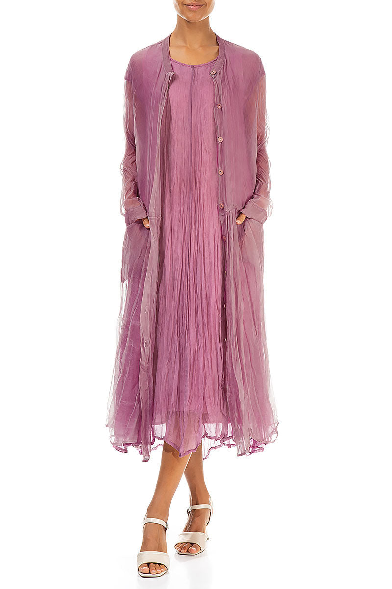 Buttoned Mauve Taupe Silk Chiffon Jacket 4