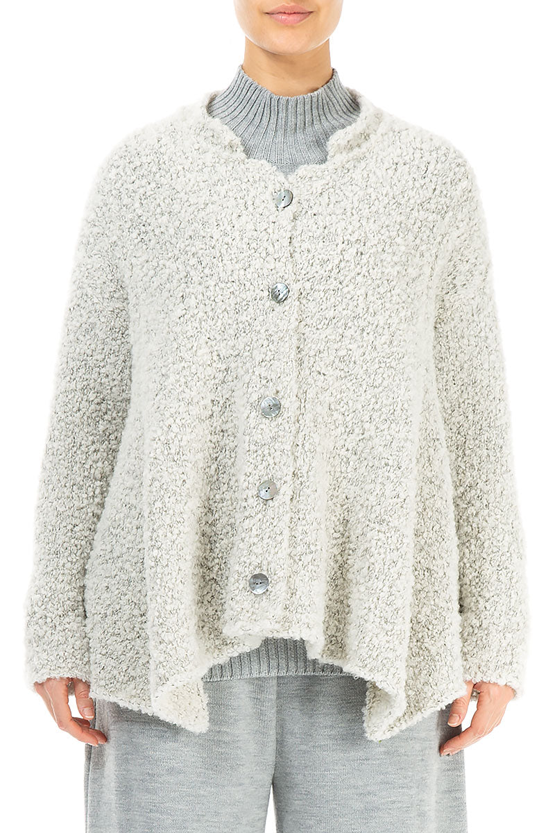 Asymmetric Buttoned Mélange Ivory Alpaca Wool Cardigan 1