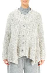 Asymmetric Buttoned Mélange Ivory Alpaca Wool Cardigan 1