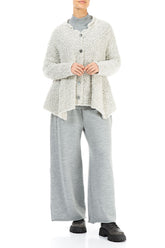 Asymmetric Buttoned Mélange Ivory Alpaca Wool Cardigan 4