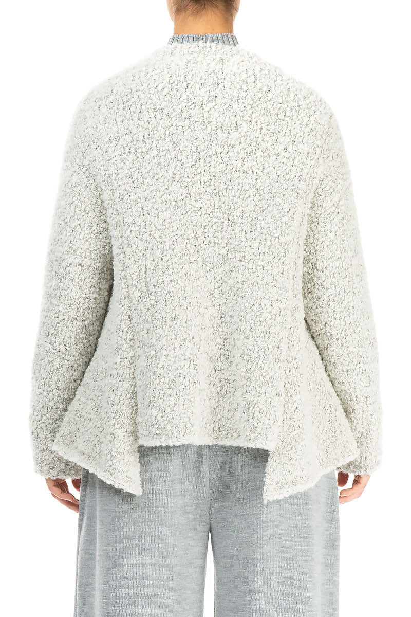 Asymmetric Buttoned Mélange Ivory Alpaca Wool Cardigan 2