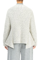 Asymmetric Buttoned Mélange Ivory Alpaca Wool Cardigan 2