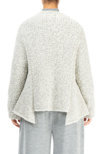 Asymmetric Buttoned Mélange Ivory Alpaca Wool Cardigan 2
