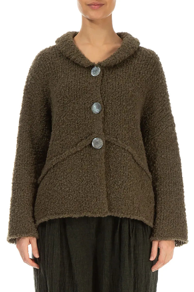 Buttoned Moss Brown Alpaca Wool Cardigan 1