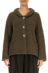 Buttoned Moss Brown Alpaca Wool Cardigan 1