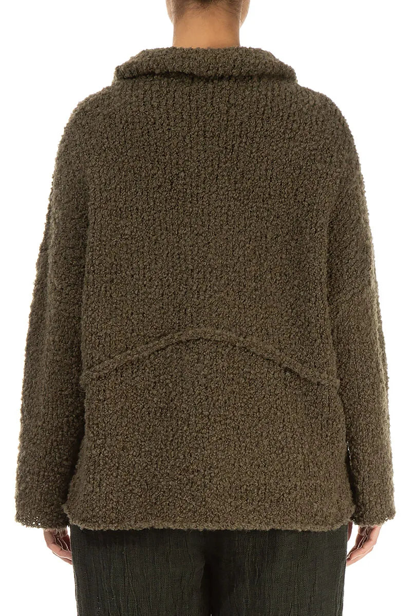 Buttoned Moss Brown Alpaca Wool Cardigan 2