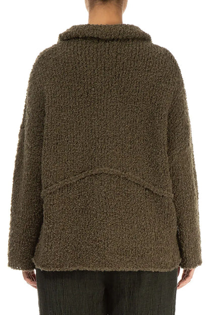 Buttoned Moss Brown Alpaca Wool Cardigan 2