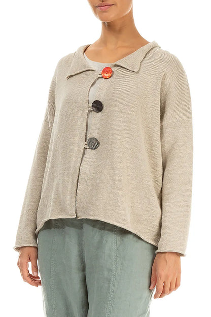 Geknöpfte Strickjacke aus natürlichem Leinen