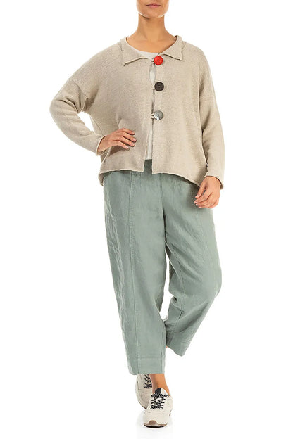 Geknöpfte Strickjacke aus natürlichem Leinen