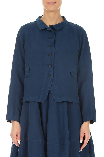 Buttoned Navy Linen Jacket