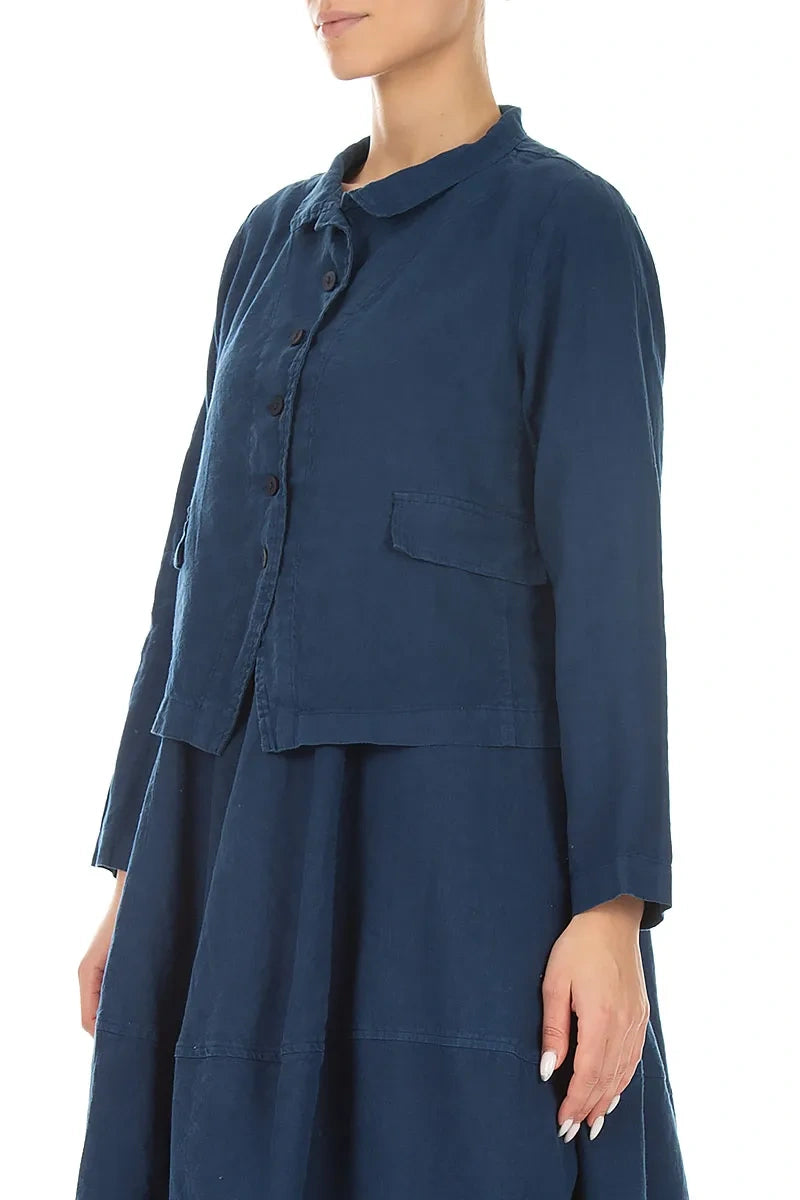 Buttoned Navy Linen Jacket