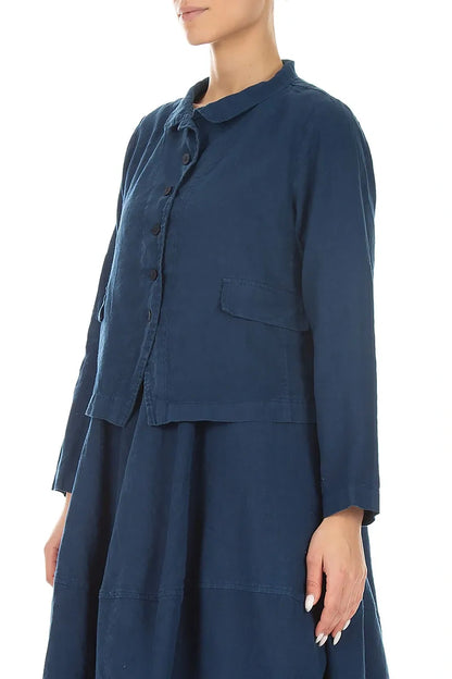 Buttoned Navy Linen Jacket