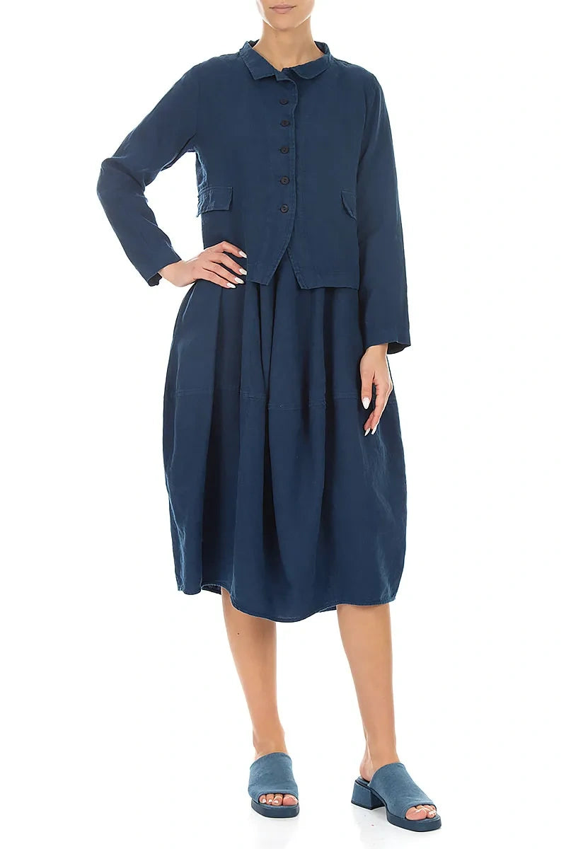 Buttoned Navy Linen Jacket