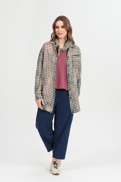 Buttoned Navy Linen Trousers